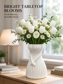 3D Printed Minimalist Vertical Striped Vase, Artistic Vertical Striped Decorative Vase, Matte White Multi-Purpose Flower Box (For Dried And Fresh Bouquets), Unique Decorative Vase, Matte White Multi-Purpose Flower Box (For Dried And Fresh Bouquets) - 1PC - View 4