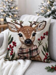 Christmas Decor Charming Christmas Reindeer 17.7x17.7 Inch Pillow Case - Soft Plush, 2D Flat Print, Machine Washable, Zipper Closure, Suitable For Bedroom And Living Room Decoration - Pink - View 2