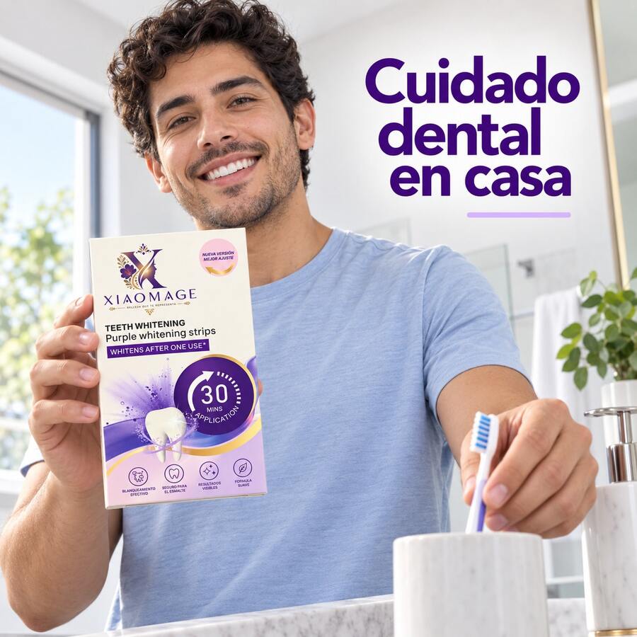 Tiras para Blanquear Dientes Whitening Purple 7 Piezas, Blanqueamiento Dental en Casa con Fórmula Suave, Tiras Dentales de Fácil Aplicación, Ayuda a Mejorar el Color de los Dientes y Lucir una Sonrisa Más Limpia y Atractiva - Banda - Ver 1