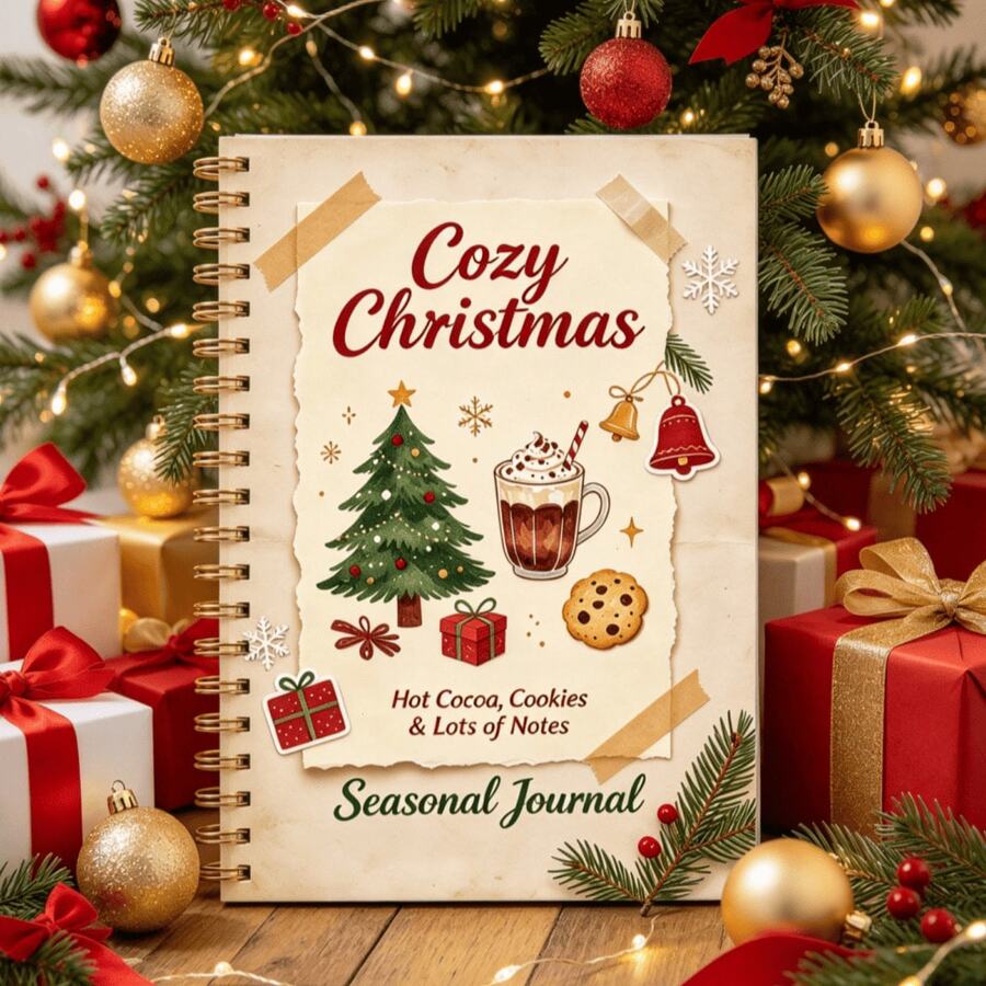 1PC Cozy Christmas Spiral Journal Notebook, Vintage Sticker‑Style X‑Mas Cover With Hot Cocoa Cookies Tree, Seasonal Holiday Note Book, Christmas Keepsake Diary, Xmas Gift For Women, Christmas, Back To School - A - View 1
