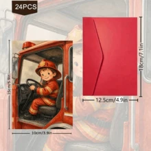 24pcs + 1 Red Envelope Cute Firefighter Theme Greeting Cards & Postcards, Featuring Brave Heroes And Rescue Dogs, Suitable For Thanksgiving, Classic Watercolor Style Art Stationery Set - Sets - View 2