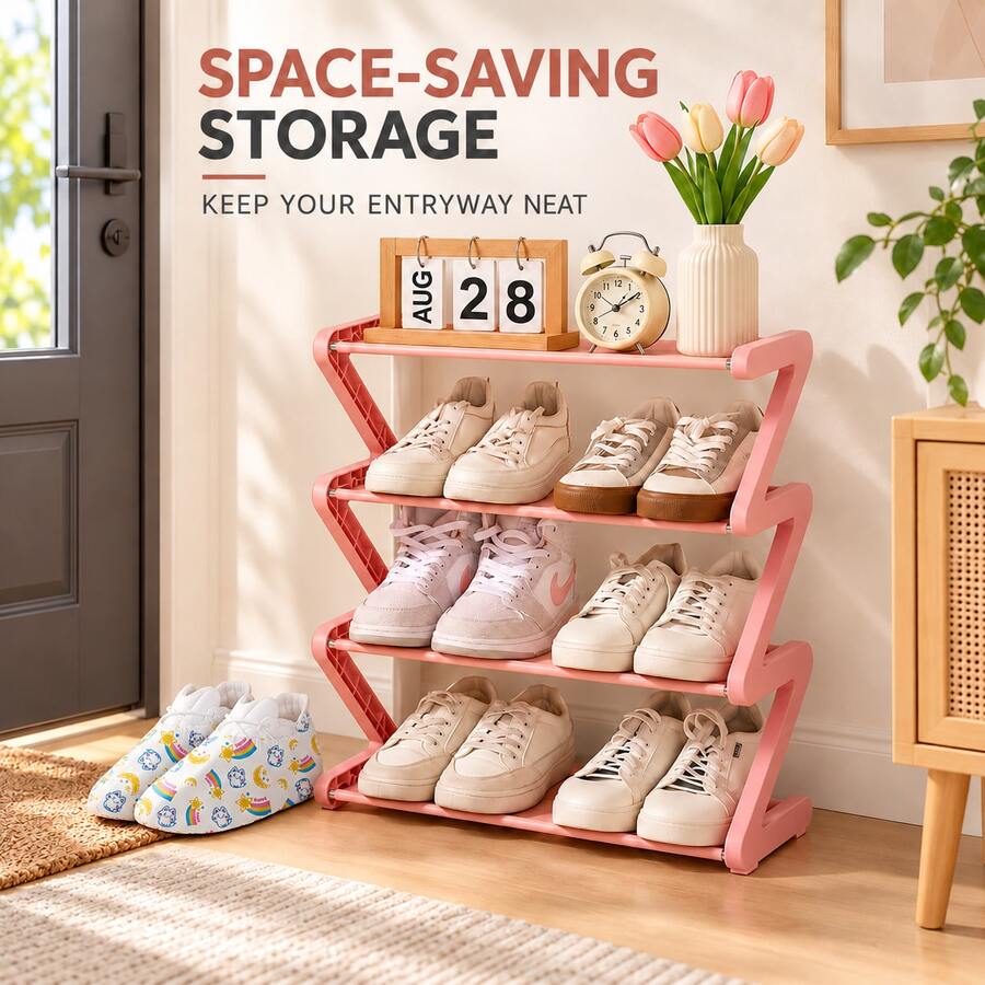 1pc 4-Tier Shoe Rack, Space-Saving Multi-Layer Shoe Rack, Compact Open Storage Rack For Sneakers, Slippers And Daily Footwear, Suitable For Entryway, Bedroom, Closet, Dorm And Apartment Storage, Easy Access Home Storage Rack, Suitable For Spring, Summer, Autumn, Winter Small Space Storage Solution, Housewarming And Holiday Home Storage - View 1