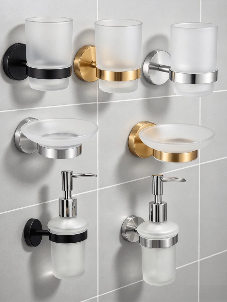1 Set Stainless Steel Soap Dish, Wall-Mounted Soap Dispenser, Shower Gel Bottle, Hand Wash Bottle, Bathroom Storage Rack - Multicolor - View 1