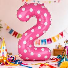 1pc 40in Hot Pink Polka Dot 0-9 Number Foil Balloon Cute Digital Balloon For Princess Birthday Beach Photoshoot Valentine Anniversary Decor - Pink Polka Dot Numbers - View 7