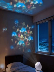 Dynamic Rotating LED Projector Light 360° Rotating Ocean Projection Night Light Birthday Christmas Gift Bedroom Party Home Atmosphere Lamp - White - View 8