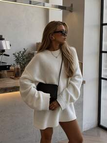 Women's New Minimalist Versatile Casual Drop Shoulder Long Sleeve Sweater - White Teeth - View 7