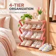 1pc 4-Tier Shoe Rack, Space-Saving Multi-Layer Shoe Rack, Compact Open Storage Rack For Sneakers, Slippers And Daily Footwear, Suitable For Entryway, Bedroom, Closet, Dorm And Apartment Storage, Easy Access Home Storage Rack, Suitable For Spring, Summer, Autumn, Winter Small Space Storage Solution, Housewarming And Holiday Home Storage - View 2