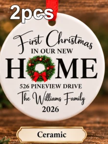 Custom Round First Christmas New Home Ornament, Elegant Wreath Family Name Decor, Personalized Address & 2026 Christmas Tree Decorations, Customized Text Wall Hanging For Holiday Party Supplies, Customizable Housewarming Keepsake Christmas Gift - Style C - View 12
