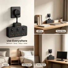 Wall-Mounted UK Plug Extension Socket, 3-Way UK 3-Pin Outlets With Independent Switches, USB Charging Ports, Wall-Mounted Power Adapter, Suitable For Desktop, Home And Office Power Expansion - UK Plug(220-240V) - View 4