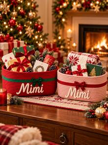 Personlig jul-förvaringskorg i rep, anpassad vävd presentkorg med broderat namn, julförvaringsbox, julpresentkorg, juldekoration för hemmet - Multifärgad - Visa 8