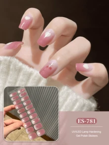 Christmas Semi Cured Gel Nail Strips, 20Pcs Long Lasting Salon Quality Wraps, Easy Apply & Remove Gel Nail Stickers With UV Light - Coral Pink - View 3