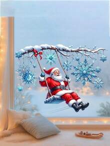 1pc Santa Claus Swinging Static Glass Sticker, Glass Decal, Double-Sided Visible Reusable Sticker, Ice Snowflake Frost Branch Pattern, Christmas Decoration, Suitable For Kitchen, Boutique, Store Display Window, Indoor And Outdoor Christmas Holiday Decor - one-size - View 6