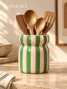1 buah Tempat Penyimpanan Peralatan Dapur Bergaris Dopamin, Wadah Peralatan Dapur Mengkilap Kapasitas Besar, Stoples Penyimpanan Peralatan Makan di Atas Meja, Pilihan Aneka Warna, Dekorasi Dapur yang Lucu, Hadiah Pindah Rumah yang Ideal - MultiWarna - View 9