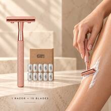 KEROPY Rose Gold Color Safety Razor Set With 10 Replacement Blades, Double Edge Manual Razor With Textured Handle For Women & Men - Multicolor - View 1