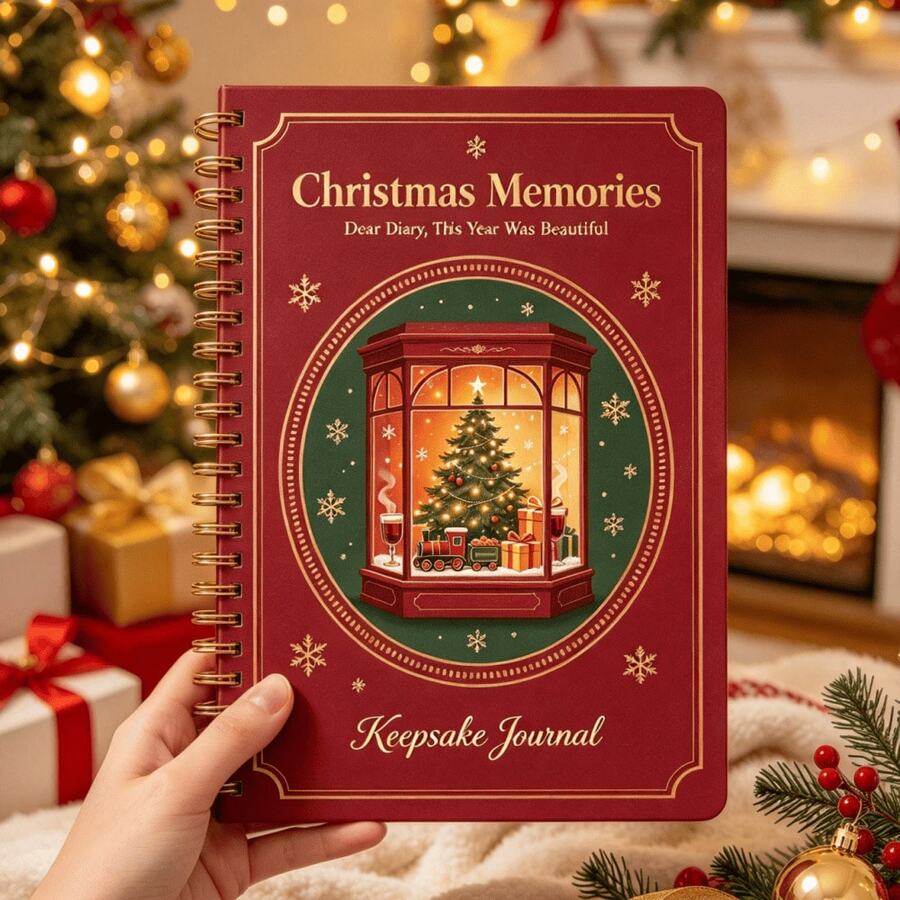 1 دفتر ملاحظات حلزوني ذكريات عيد الميلاد، بطانية نافذة فانوس عيد الميلاد العتيق، دفتر ذكريات تذكاري، دفتر ملاحظات ذكريات العطلات، هدية عيد الميلاد للنساء، دفتر ملاحظات كتابة احتفالي، عيد الميلاد، العودة إلى المدرسة - A - مشاهدة 1