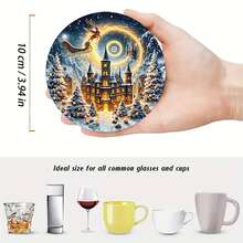 6/420pcs, Coasters, Christmas Night Sleigh Print Coasters, Non-Slip Rubber Backing, Strong Absorbency, Suitable For Holiday Table Decor, Compatible With Coffee Bar, Office, Study, Beautiful And Practical, With Soft Rubber Non-Slip Backing Design, Party Table Coasters, Holiday Decoration Supplies, Home Small Gifts - XYBD59 - View 8