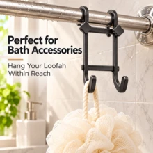 3pcs Shower Curtain Rod Hooks, Multi-Functional Hooks For Bathroom Towels, Bath Sponges And Razors, Also Can Be Used As Phone Holder, High Practicality - View 4