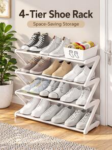 4-Tier Z-Shaped Shoe Rack, Space-Saving Storage Organizer For Entryway, Bedroom And Closet, Holds Up To 8-12 Pairs Of Shoes - Multicolor - View 7