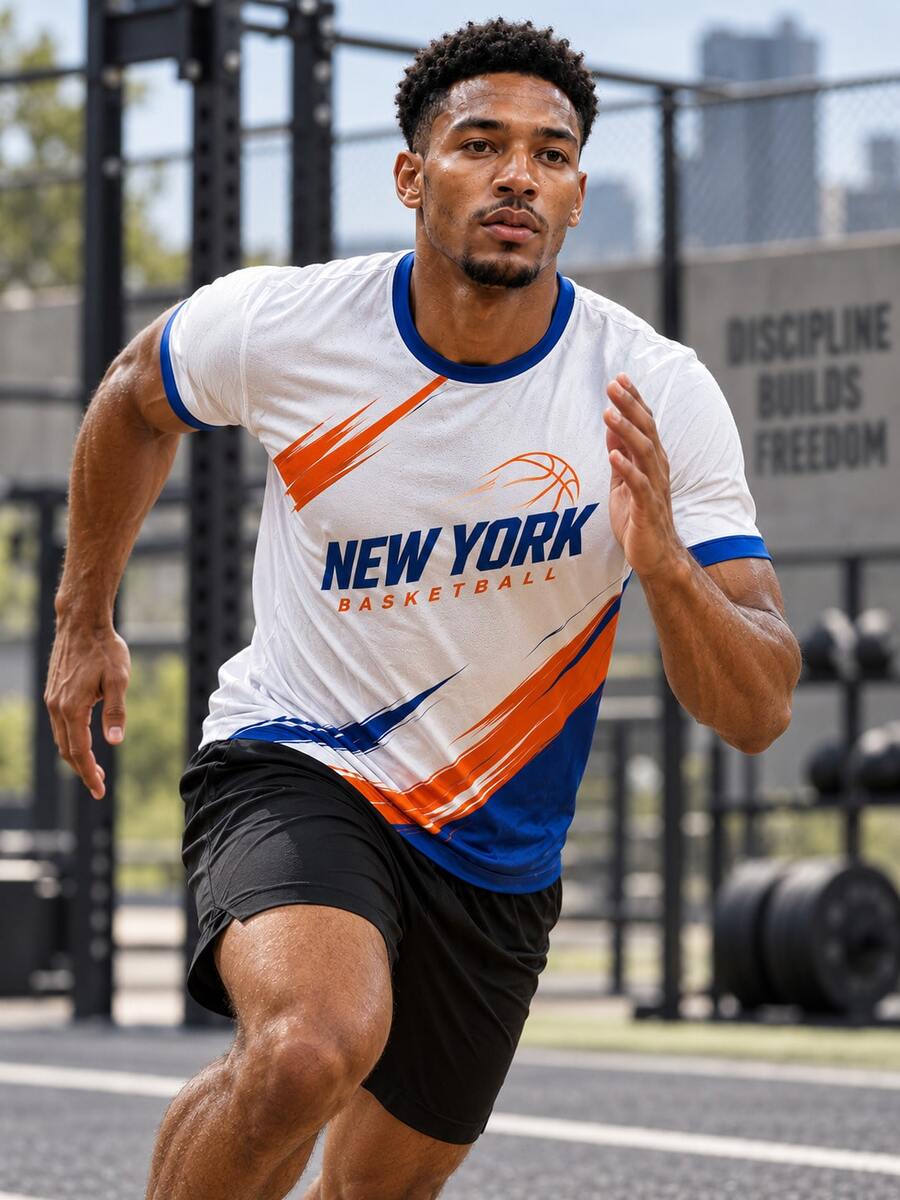 3D Printed Summer Crew Neck Short Sleeve New York Knicks Basketball Logo Design Casual Commute Sports T-Shirt - Multicolor - View 1