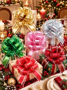 20/6/1pc 6 Inch Pull Bows For Xmas Gift Wrapping,Gold Christmas Gift Wrap Bows, Multicolor Wrap Accessory, For Gift Baskets, Present, Holiday, Valentine, Wedding Party Decor - Multicolor - View 2