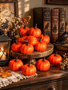 12pcs Orange Mini Pumpkin Decor, Autumn Pumpkin Decoration, Artificial Small Pumpkin Set, Thanksgiving Pumpkin Props, Harvest Season Tabletop Display, Pumpkin Table Centerpiece Decor, Autumn Home Decor, Halloween Autumn Decoration - Simulated Pumpkin Decoration J - View 7