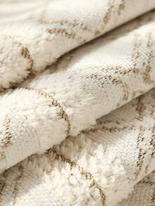 1pc Beige Diamond Pattern Tassel Sofa Cover, Woven Texture Universal Throw Blanket, Machine Washable Sofa Protector, Living Room Decor - Beige - View 2