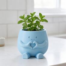 Mini Cute Expression Succulent Plant Pot, With Heart-Shaped Hand Plastic Succulent Planter, 6cm/2.4in Small Flower Pot, Suitable For Desk, Office, Shelf And Home Decor, White, Gray - A - View 7