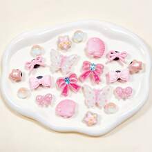 20pcs Pink Flower Pearl Chain Shoe Charms, DIY Decoration Accessories For Perforated Slippers, Perfect Birthday Party Holiday Gift Choice - Pink 20pcs - View 2