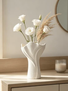 Twisted Ribbed Vase, Wavy Ruffled Vase, Modern Minimalist Decor, Living Room Bedroom Dining Table Office Aesthetic Centerpiece, Decorative Vase, Unique Artistic Sculpture Vase, Bohemian Style Home Desktop Decoration Ornament, Fashionable Gift Creative - A - View 7