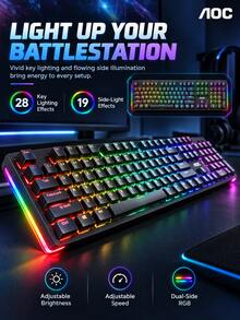 AOC Keyboard Mekanik GK290, 108-key rollover, lampu latar RGB, keyboard berkabel untuk esports, gaming, perkantoran, desktop, dan laptop. - View 3