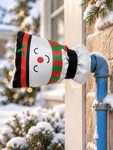 1pc Christmas Snowman Pattern Outdoor Faucet Insulated Cover, Outdoor Water Pipe Anti-Freeze Protection Bag, With Hook And Loop Strap Waterproof Cold-Resistant Fabric Faucet Protector, Suitable For Yard, Backyard, Patio, Autumn/Winter Water Pipe Anti-Freeze, Faucet Protection Accessories - Multicolor - View 5