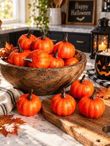 12pcs Orange Mini Pumpkin Decor, Autumn Pumpkin Decoration, Artificial Small Pumpkin Set, Thanksgiving Pumpkin Props, Harvest Season Tabletop Display, Pumpkin Table Centerpiece Decor, Autumn Home Decor, Halloween Autumn Decoration - Simulated Pumpkin Decoration J - View 3