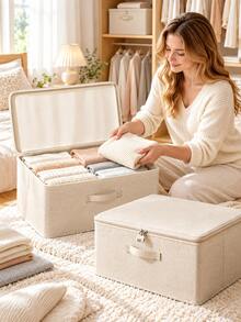 Lockable Zipper Fabric Storage Box, Large Capacity Clothing & Bedding Organizer, Portable Handle, Stackable Closet Moisture-Proof & Dust-Proof Storage Container, Suitable For Clothing, Bedding, Sweaters, Miscellaneous Items, Cosmetics Organization, Christmas Gift - Multicolor - View 6