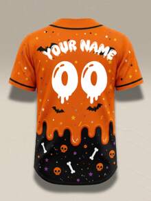 Personalized Halloween Baseball Jersey Custom Name Number Spooky Cute Ghost Drip Print Button Up Sport Shirts - Orange - View 4