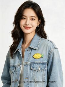 1件女款鋅合金滴油黃色檸檬水果可愛卡哇伊胸針 - A - 查看 3