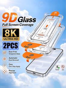 2PCS Dust-Free Chamber Tempered Glass Screen Protector HD Clear One-Step Install Anti-Scratch Screen Film With Alignment Tray Compatible With IPhone Duo 18Promax 17Promax 18pro 17pro 16 15 14 13 12 11 - Clear - View 11