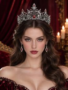 Vương miện tiara Gothic đen đính đá rhinestone phong cách sang trọng cổ điển hoàng gia cho cô dâu, phụ kiện tóc cho đám cưới, Halloween, tiệc dạ hội, cuộc thi sắc đẹp và hóa trang - Kim cương đen đỏ - Xem 1