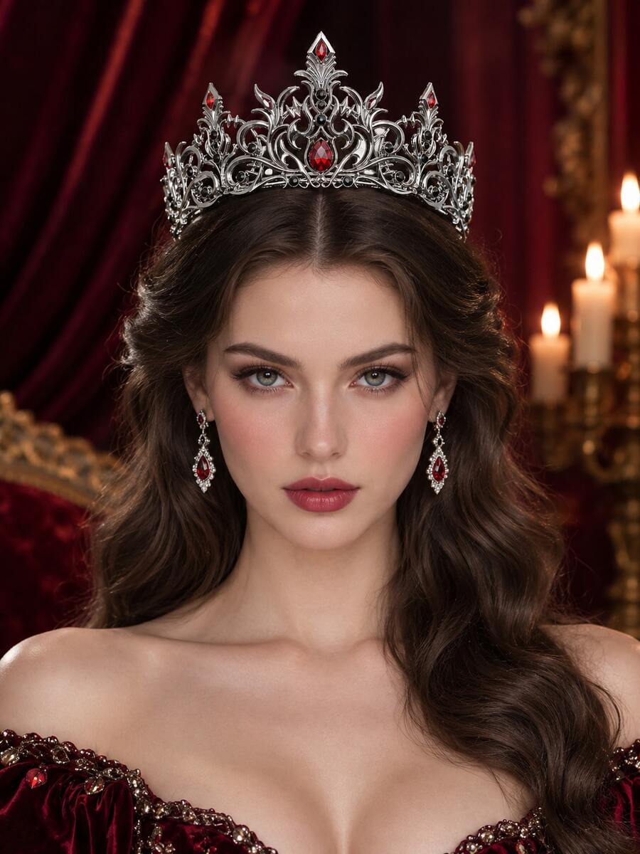 Vương miện tiara Gothic đen đính đá rhinestone phong cách sang trọng cổ điển hoàng gia cho cô dâu, phụ kiện tóc cho đám cưới, Halloween, tiệc dạ hội, cuộc thi sắc đẹp và hóa trang - Kim cương đen đỏ - Xem 1