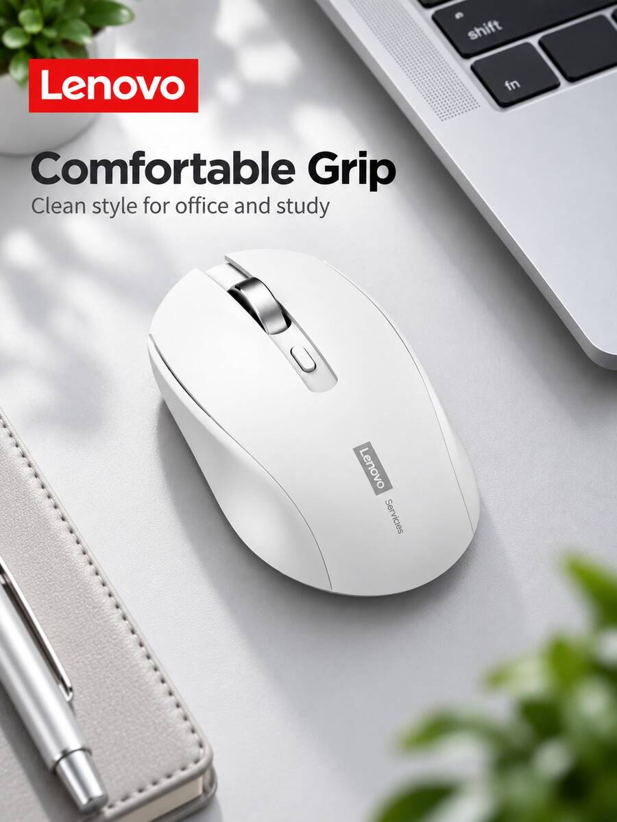 Lenovo N220 Wireless Mouse, 2.4G USB Cordless Mouse With Silent Click, Adjustable 1000/1200/1600 DPI, Lightweight Portable Ergonomic Mouse For Laptop, Desktop PC, Office, Home, Study And Daily Use