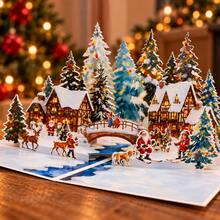 1pc Personalized Custom 3D Pop-Up Christmas Greeting Card, Creative Snowy Cabin & Christmas Tree Blessing Card, Add Name & Text, Exquisite Handmade 3D Christmas Card, Suitable For Christmas Gifts, Holiday Greetings, Family & Friends Greeting Cards, Christmas Party Decorations, Creative Commemorative Gifts - Multicolor - View 3
