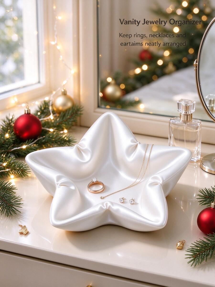 Christmas 1PC Star-Shaped Satin Jewelry Tray, Vanity Decor Storage Dish For Rings, Necklaces, Earrings - Multicolor - View 1