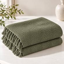 100% Cotton Sofa Throw Cover With Fringe –170x200 Cm - Non-Slip Couch Protector& Suitable For Single - Double Couch & Living Room - Olive Green - View 5