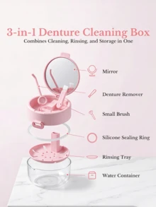 All-In-One Retainer Storage Case With Mirror And Strainer Basket, Portable Aligner Cleaner Case, Denture Bath Box, Mouth Guard Soaking Container For Travel Night Guard - Multicolor - View 2