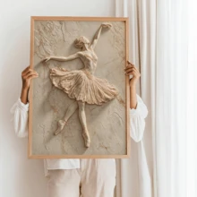 1 Piece Of Elegant Ballerina 2D Relief Canvas Painting, Dance Sculpture Wall Decoration, Ballet Home Decor, Textured Wall Design.(Optional Frame) - A - View 4