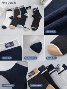 5 Pairs Random Style Thick Cotton Socks, Antibacterial & Odor-Resistant, Men's Sweat-Absorbent Breathable Mid-Calf Socks - Multicolor - View 3