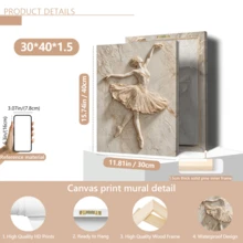 1 Piece Of Elegant Ballerina 2D Relief Canvas Painting, Dance Sculpture Wall Decoration, Ballet Home Decor, Textured Wall Design.(Optional Frame) - A - View 17