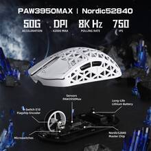 MAMBASNAKE ATTACK SHARK R5 39g Ultra-Lightweight Gaming Mouse | PAW3950 MAX 42000 DPI 8K Polling Rate | Tri-Mode AI Cloud Driver Feet Pads - Multicolor - View 5