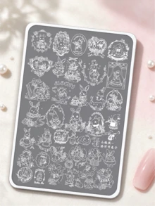Nail Art Stamping Plates, High Aesthetic Value, Rococo Rabbit Design, Delicate Pattern, Smooth Transfer, Suitable For Christmas Fingertip Creation, Applicable For Nail Salons, Home DIY, Nail Surface Design, Creating Exquisite Atmosphere Nail Art Patterns - Multicolor - View 4