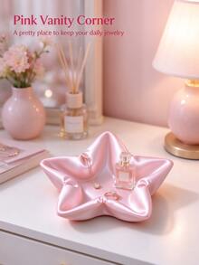 Christmas 1PC Star-Shaped Satin Jewelry Tray, Vanity Decor Storage Dish For Rings, Necklaces, Earrings - Multicolor - View 2