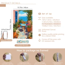 1-Piece Mediterranean-Style Terrace Landscape Painting, Coastal-Style Home Decor, Blue Shutters, Garden Terrace Canvas Painting.(Optional Frame) - A - View 19